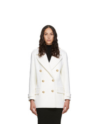 Balmain White Wool Double Breasted Coat