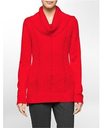 Calvin Klein Rib Knit Stitch Cowl Neck High Low Sweater