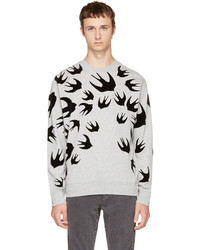 McQ Alexander Ueen Grey And Black Swallows Clean Sweatshirt