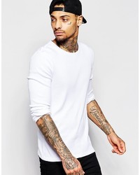 Asos Brand Rib Extreme Muscle Long Sleeve T Shirt In White