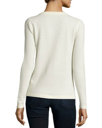 Neiman Marcus Cashmere Basic Pullover Sweater Ivory