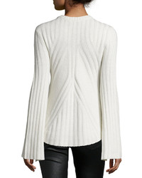 Neiman Marcus Cashmere Collection Ribbed Cashmere Blend Bell Sleeve Flared Sweater