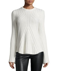Neiman Marcus Cashmere Collection Ribbed Cashmere Blend Bell Sleeve Flared Sweater