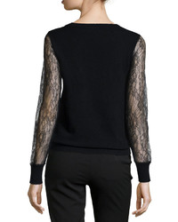 Magaschoni Cashmere Lace Sleeve Sweater