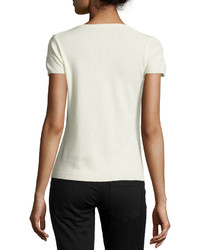 Neiman Marcus Cashmere Short Sleeve Pullover Top Ivory