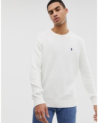 Polo Ralph Lauren Chunky Cotton Knit Jumper With Crew Neck In White