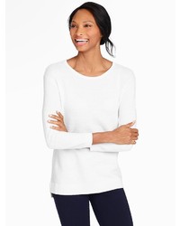 Talbots Elbow Patch Pullover Sweater White