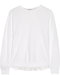 Clu Embellished Silk Paneled Cotton Blend Sweatshirt White