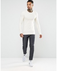 Asos Extreme Muscle Long Sleeve T Shirt With Crew Neck In Off White