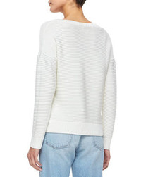 Frame Long Sleeve Rib Knit Pullover Sweater White