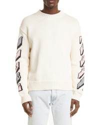 Off-White Graffiti Puppets Cotton Blend Sweater In White Pink At Nordstrom