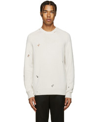 Alexander McQueen Ivory Cashmere Distressed Sweater