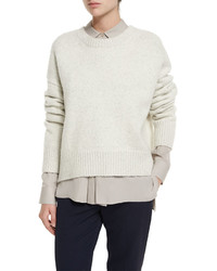 Vince Knit Drop Shoulder Pullover Sweater Winter White