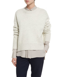 Vince Knit Drop Shoulder Pullover Sweater Winter White