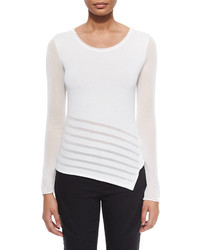 Elie Tahari Leia Long Sleeve Asymmetric Sweater W Sheer Detail