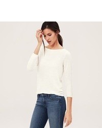 LOFT Petite Textured Stripe Cotton Sweater