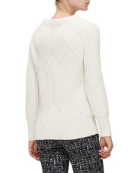 Burberry London Ribbed Transfer Jewel Neck Sweater Natural White