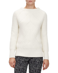 Burberry London Ribbed Transfer Jewel Neck Sweater Natural White