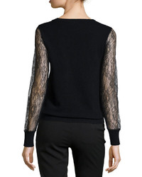Mag By Magaschoni Cashmere Lace Sleeve Sweater