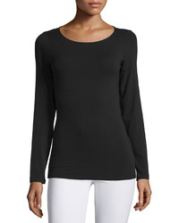 Neiman Marcus Majestic Paris For Soft Touch Marrow Edge Long Sleeve Top
