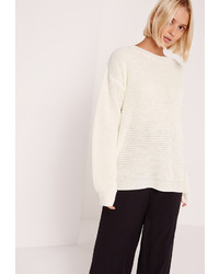 Missguided Cream Waffle Knit Crew Neck Sweater