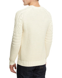 Belstaff Mix Stitch Cotton Crewneck Sweater Ivory