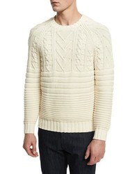 Belstaff Mix Stitch Cotton Crewneck Sweater Ivory