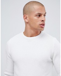 ASOS DESIGN Muscle Fit Waffle Textured Jumper In White