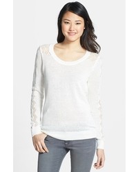 NYDJ Pointelle Detail Linen Cotton Sweater White Large