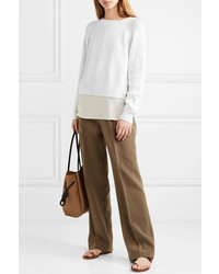Agnona Paneled Ribbed Wool And Silk De Chine Sweater