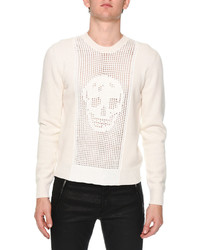Alexander McQueen Perforated Skull Long Sleeve Sweater Ivory
