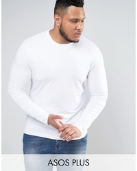 Asos Plus Muscle Long Sleeve T Shirt With Crew Neck In White