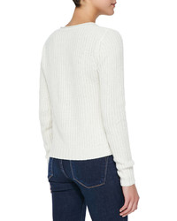 Autumn Cashmere Shaker Stitch Zipper Hem Cashmere Sweater Winter White