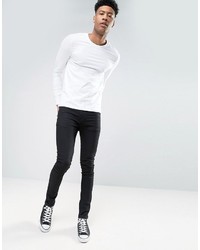 Asos Tall Muscle Long Sleeve T Shirt With Crew Neck In White