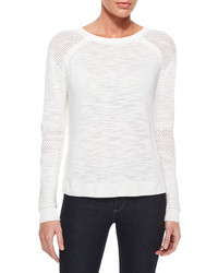 Milly Textured Mesh Pullover Sweater White