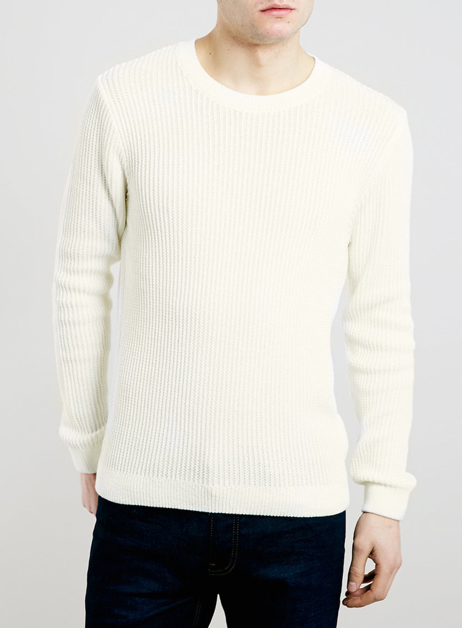 Topman Off White Vertical Rib Crew Neck Sweater | Where to buy ...