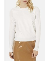 Topshop Faux Snakeskin Panel Knit Sweater White 10