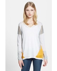 Trouve Sheer Colorblock Sweater White Combo Xx Small