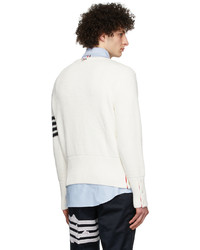Thom Browne White 4 Bar Sweater