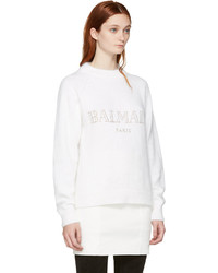 Balmain White Angora Logo Sweater