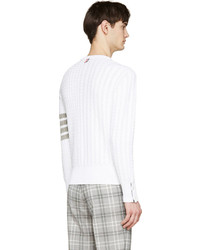 Thom Browne White Chevron Knit Sweater
