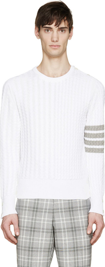 Thom Browne White Chevron Knit Sweater | Where to buy & how to wear