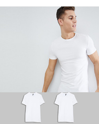 ASOS DESIGN 2 Pack Muscle Fit T Shirt In White With Crew Neck Save