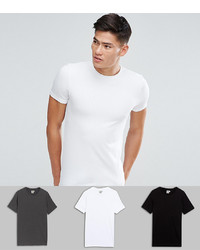 ASOS DESIGN 3 Pack Muscle Fit T Shirt In Whiteblackcharcoal Marl With Crew Neck Save Whiteblackcharcoal
