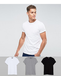 ASOS DESIGN 3 Pack T Shirt With Crew Neck And Roll Sleeve Save