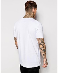 Asos Brand Longline T Shirt With Woven Panels And Distressed Detail