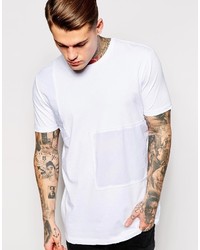 Asos Brand Longline T Shirt With Woven Panels And Distressed Detail