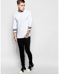 Asos Brand Muscle 34 Sleeve T Shirt With Varsity Sleeve In White