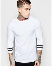 Asos Brand Muscle 34 Sleeve T Shirt With Varsity Sleeve In White