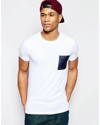 Asos Brand Muscle T Shirt With Contrast Military Pocket With Zip